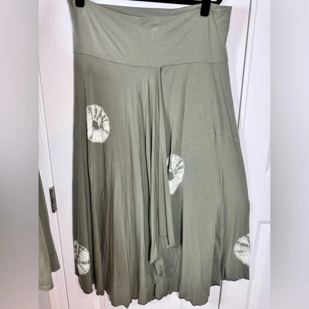 Soft Surroundings Tall XL Boho Wrap Midi Skirt Set Green USA Art to Wear Travel